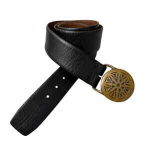 Vintage Wheel of Law Brass Buckle Tech Ether Guild Leather Belt Black Fits 38-41